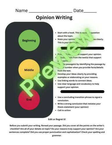 Opinion Writing Anchor Chart Teaching Resources by Crystal Gammon Studios