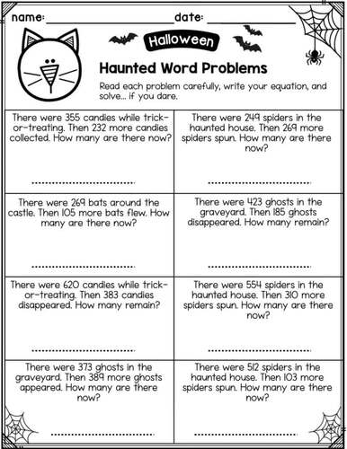 Halloween Math 3rd Grade - Addition, Subtraction, Base Ten Blocks & Compare