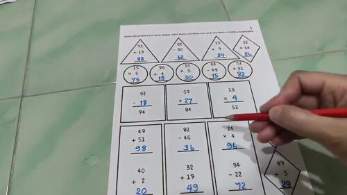 Sandcastle Shape Math Craft|2 Digit Add Subtract Multiply Divide|Summer Activity