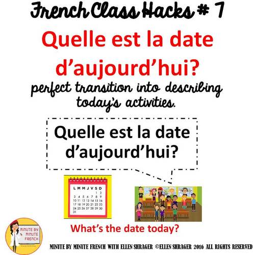 Preview of 7 French Class Transition Video "Today's Date " for CI TCI TPRS _90%  TL