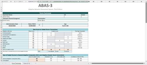 ABAS-3 Teacher Form Ages 2–5 Automated Scoring Excel Workbook by Nefesh