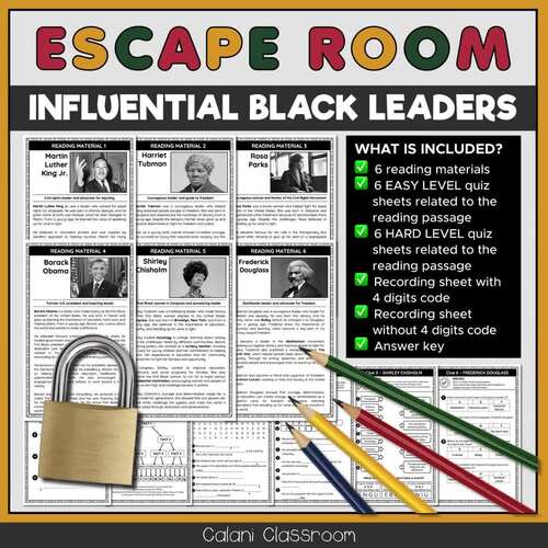 Black History Month Influential Black Leaders Trivia Escape Room Game