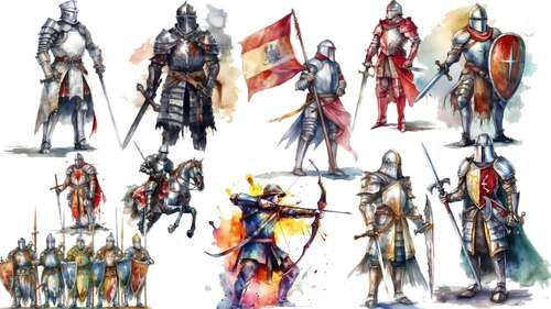 Watercolor Fantasy Knights Clipart Set of 20 Files by ArtisticTimberStudio