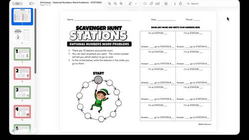 7th Grade Math Christmas Activities Rational Numbers Word Problems Review
