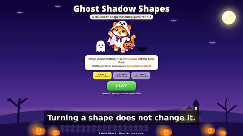 Halloween Shape Rotation Matching Game K-2: Ghost Shadow Shapes (No Prep)