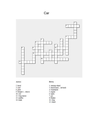 French Vocabulary Crossword: Car by Real Life Language | TPT