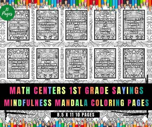 Math Centers 1st Grade No Prep, Math Themed Facts Relaxing Coloring Sayings