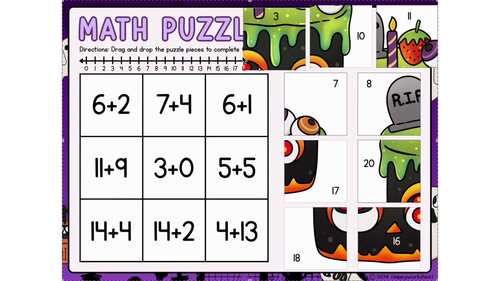 Halloween Addition Within 20 | Google Slides Drag and Drop Math Puzzle ...