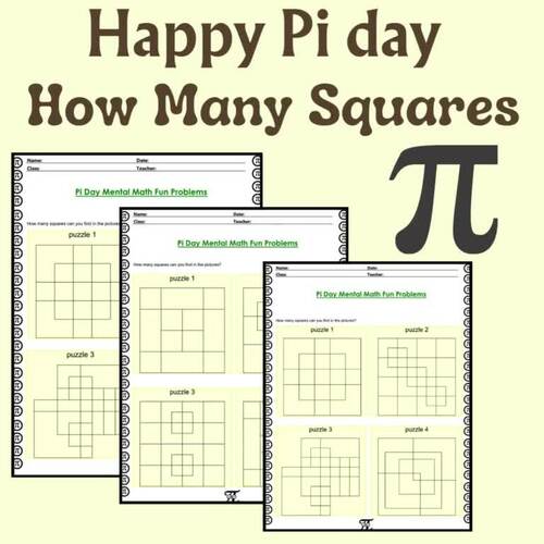 Pi Day Fun Mental Math Activities How Many Squares Brain Teaser Worksheets