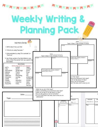 NO PREP Weekly Journal Writing (Metacognitive - prompts/planning/checklist)