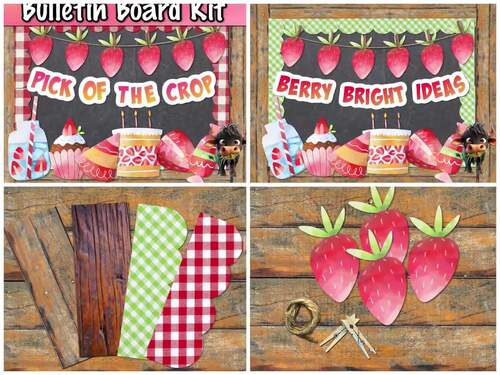 Strawberry Bulletin Board Kit Preschool Summer Spring Theme Fruit Decor