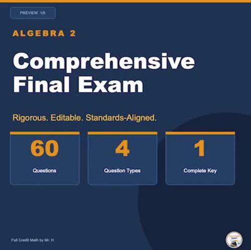 Algebra 2 Final Exam + Answer Key | Editable Test | NO PREP | TPT