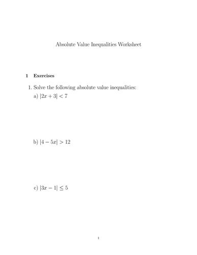Mastering Solving Absolute Value Inequalities, Math Worksheets with Answer Key