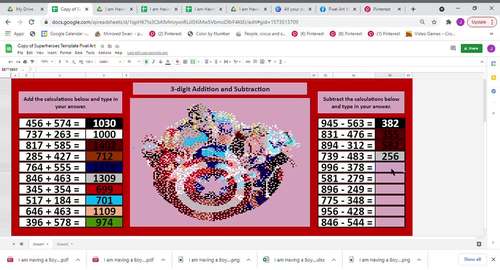 Digital Pixel Art NO PREP - 3-digit Addition and Subtraction Google Sheets