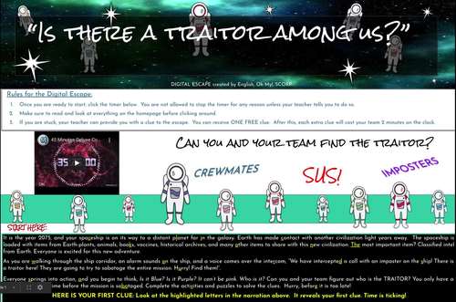 Digital Escape Room Is There A Traitor Among Us Escape Room Tpt