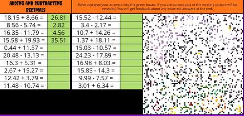 Adding and Subtracting Decimals Halloween Math Pixel Art Digital Activity