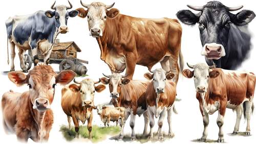 Watercolor Cows Clipart Set of 20 Files by ArtisticTimberStudio | TPT