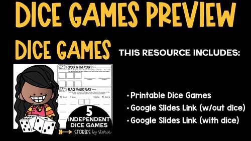 Math Dice Games Pack 3 Printable and Digital Activities by Stories by Storie