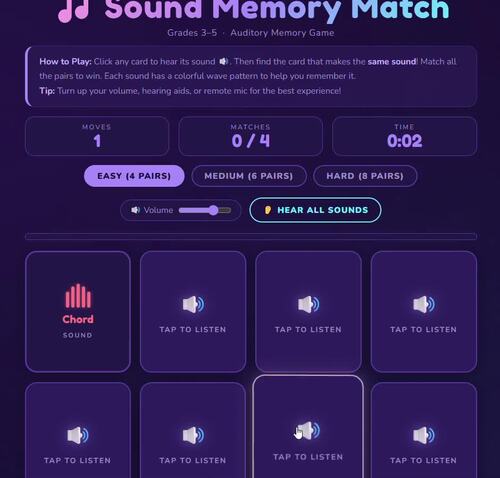Auditory Memory Matching Sounds Game by Ms. A. Advocacy | TPT