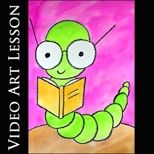 Preview of BOOKWORM READING A BOOK Art Lesson | Back-to-School Video Art Project & Activity