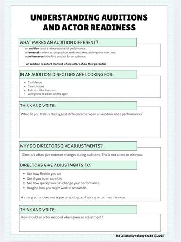 Audition Skills Activity for Drama Class | Acting Scenario Cards and ...