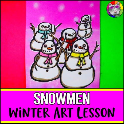 Preview of Winter Snowman Art Lesson, Element of Art: Space Art Project for Elementary