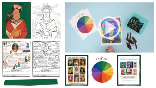 Preview of Frida Kahlo Beginner Art Craft Lesson, Cute Fact Sheet, Printables, More!