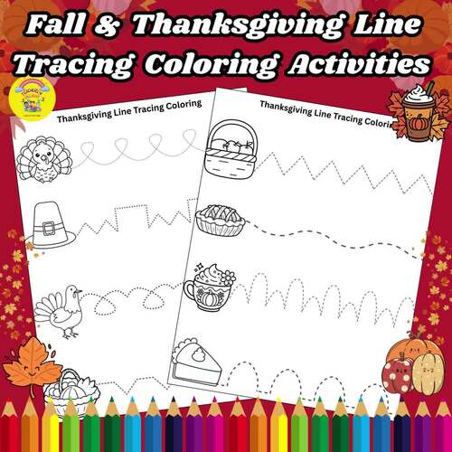 Thanksgiving Autumn Line Tracing Fall Coloring Pages Worksheets ...