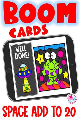 ADDITION TO 20 MATH BOOM CARDS - OUTER SPACE by Primary Piglets | TPT