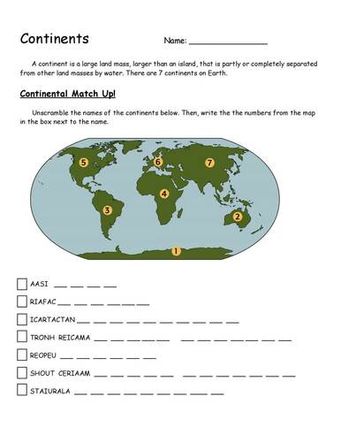 Continents Worksheet by Geology and Ecology Store TPT