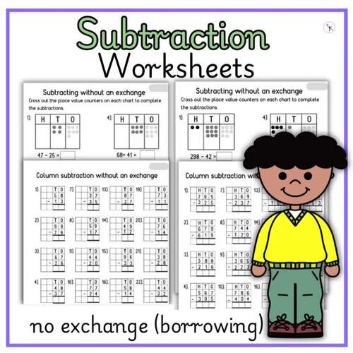 Subtraction Worksheet Math Practice with 2 and 3 digit numbers for elementary