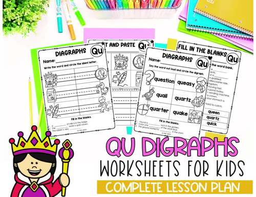Qu Digraph Worksheet | Digraphs | Phonics Centers | Qu Words | TPT