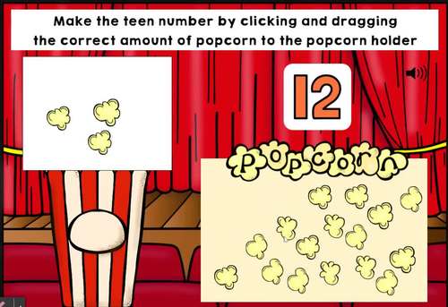 Make the Teen Number Popcorn 11 to 19 BOOM LEARNING CARDS Activity