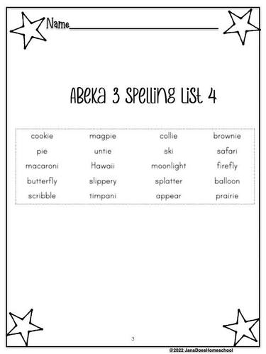 Abeka Spelling & Poetry 3 List 4 - 6th Ed - Practice - Ending Words with -i