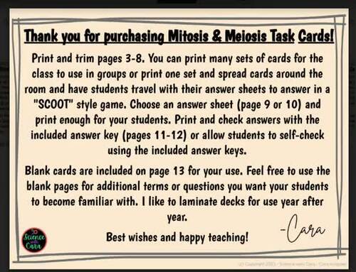 What's Mitosis and Meiosis Task Cards by Science with Cara | TPT