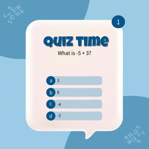 Maths Negative Numbers Quiz Game Activity by Worksheet Whisperer