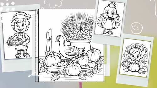 Festive Thanksgiving Coloring Pages by FUN SKILLS STUDIO ENGLISH