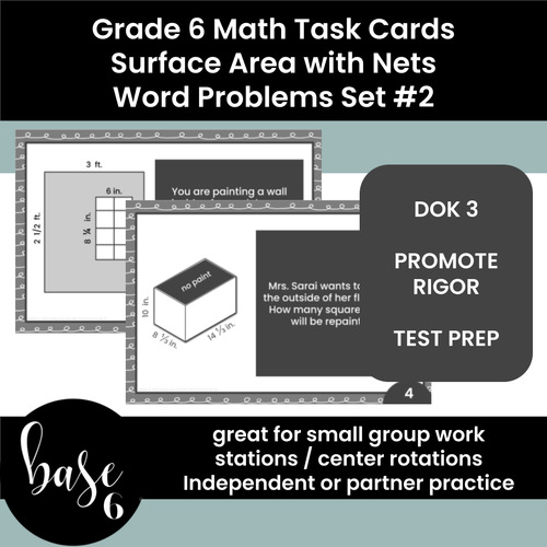 Preview of Grade 6 Math Surface Area with Nets Multi-Step Word Problems Task Cards Set #2