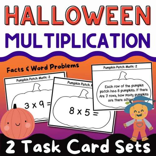 Halloween Math Multiplication Facts Practice Task Cards Word Problems Models