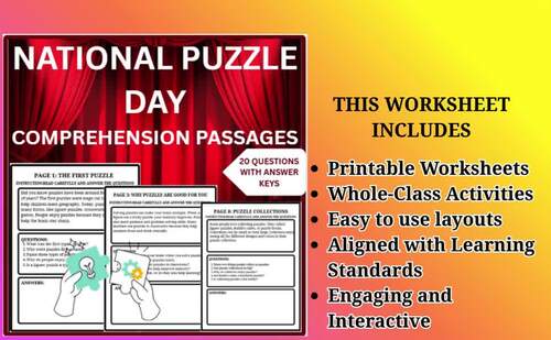 NATIONAL PUZZLE DAY |20 COMPREHENSION PASSAGES WITH Q&A KEYS| GRADE 3-8