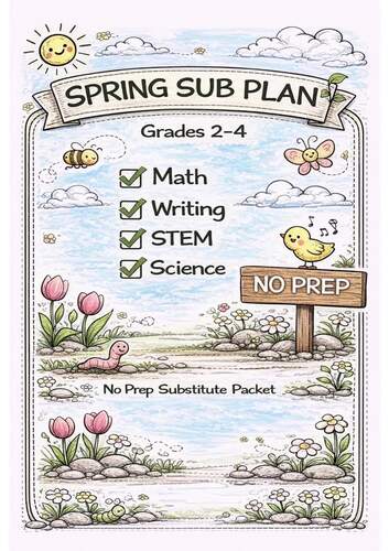 Spring Sub Plans 2nd 3rd 4th Grade | NO PREP Emergency Substitute ...