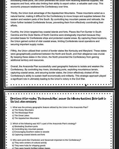 The Anaconda Plan Reading Passage with Standards Based Questions