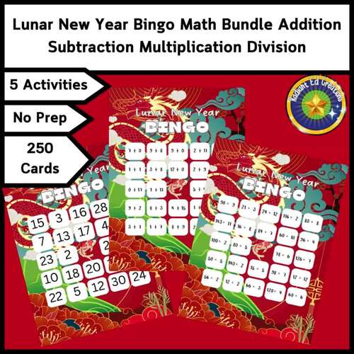 Lunar New Year Bingo Math Bundle Addition Subtraction Multiplication ...