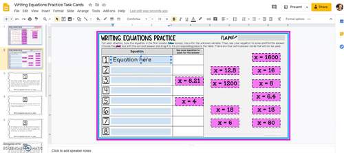 Writing Equations Variables on Both Sides Task Cards | PAPER & DIGITAL