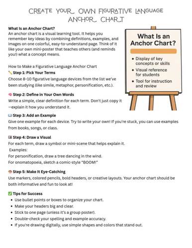 Figurative Language Anchor Chart & Student Template Bundle | TPT