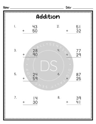 2-Digit by 2-Digit Addition Worksheets | Printable Math Practice + Answer key