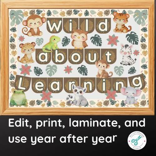 Wild About Learning Boho Jungle Bulletin Board Kit | Editable Classroom ...