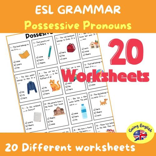 GRAMMAR: Possessive Pronouns 20 WORKSHEETs Printable Ready to Use
