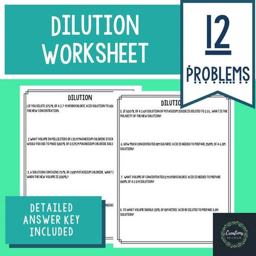 Dilution Worksheet Detailed Answer Key Distance Learning TPT
