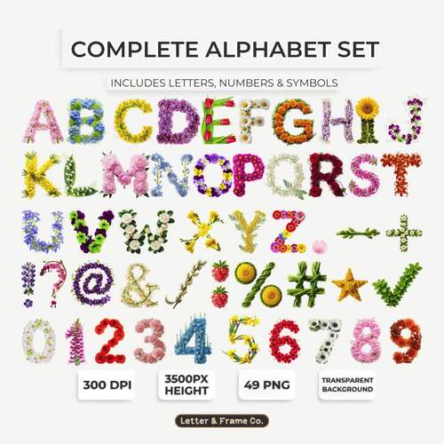 Floral Spring Wildflowers Alphabet PNG Clipart | Bulletin Board Letters A–Z